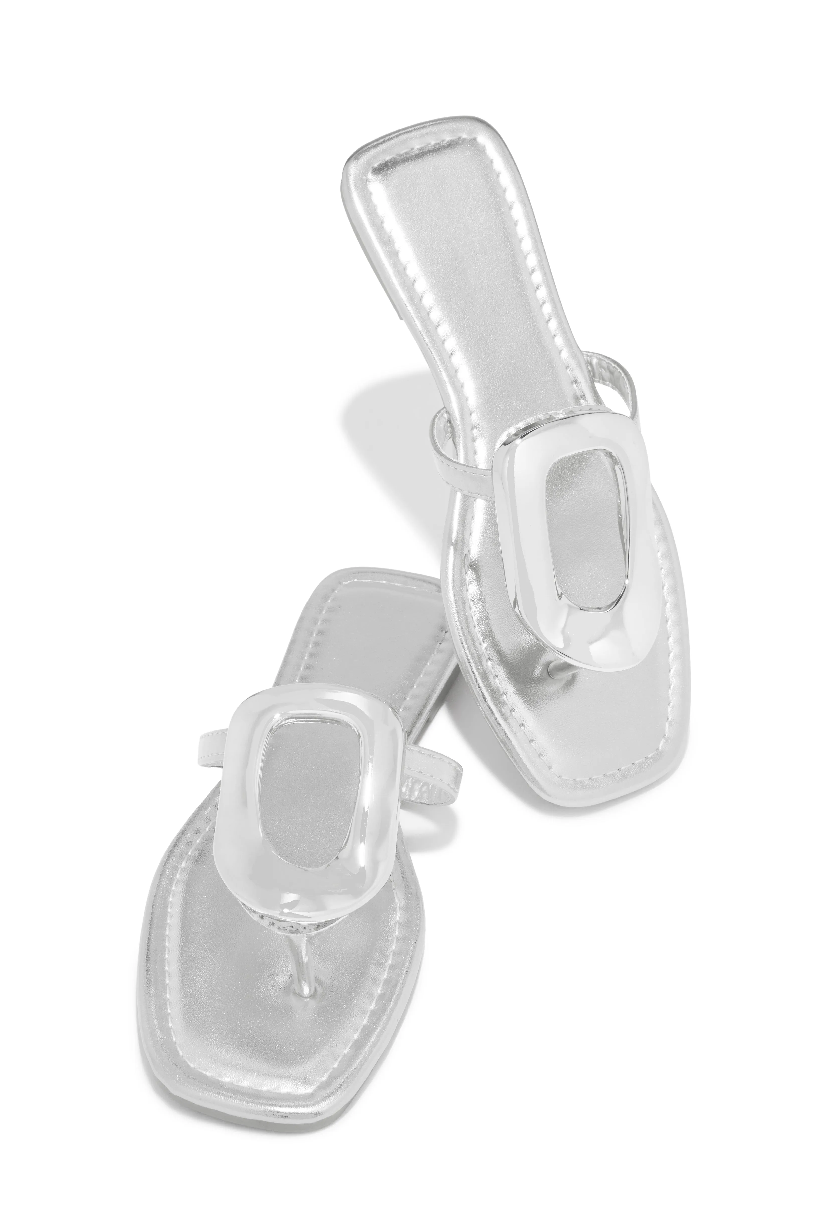 Adelia Slip On Thong Strap Sandals - Silver