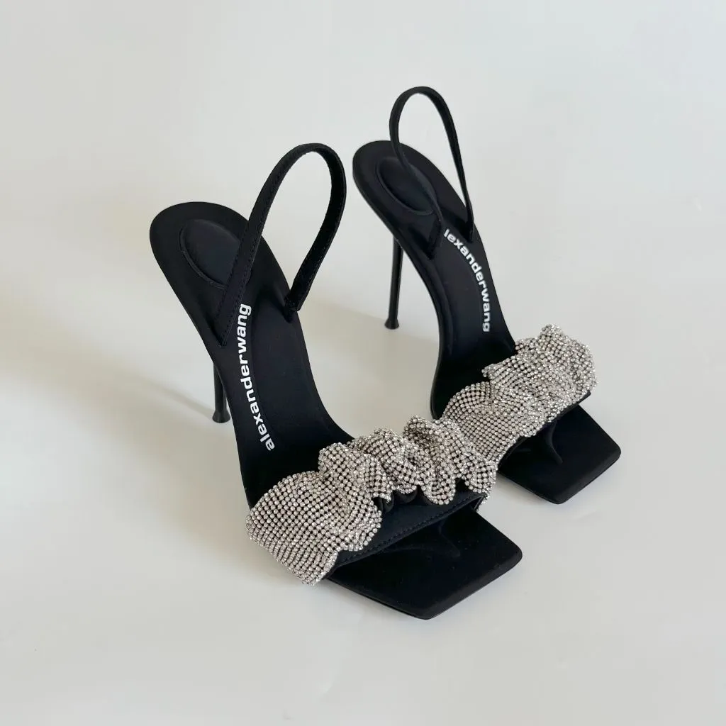 Alexander Wang Julie Scrunchie Crystal Sandals, 38