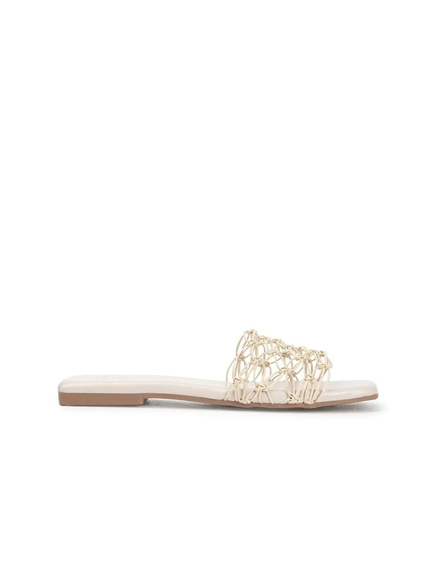 Anouk White Textured Open Toe Flats