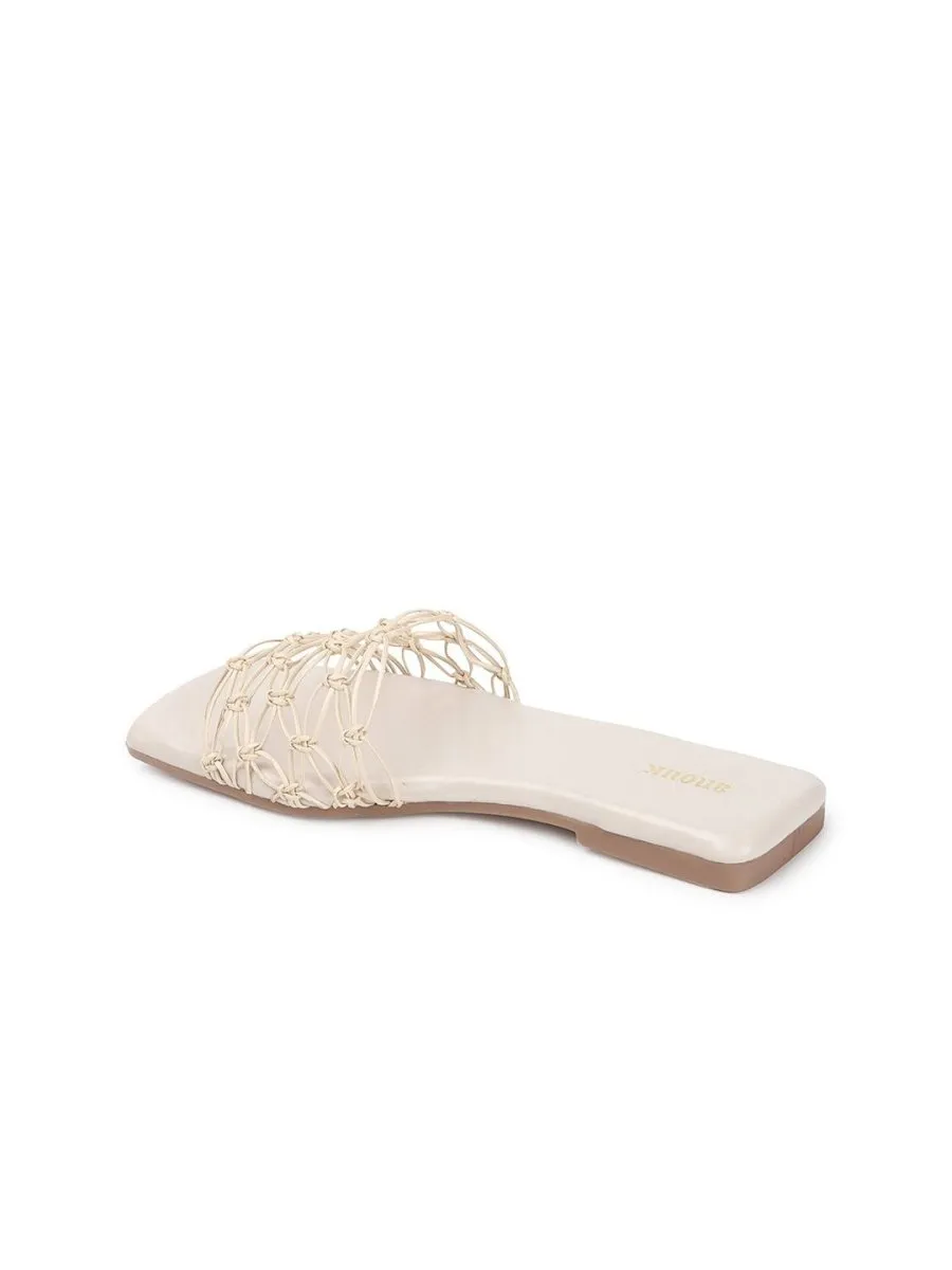 Anouk White Textured Open Toe Flats