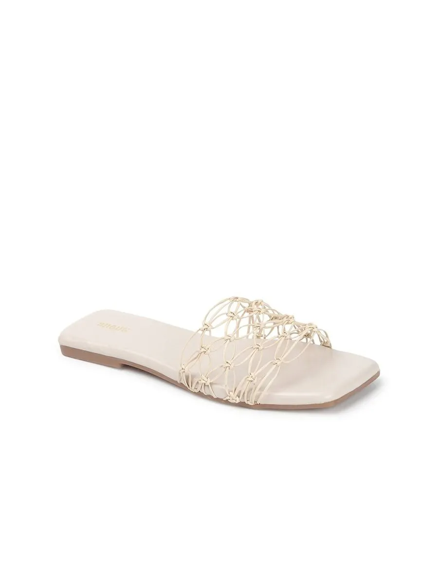 Anouk White Textured Open Toe Flats