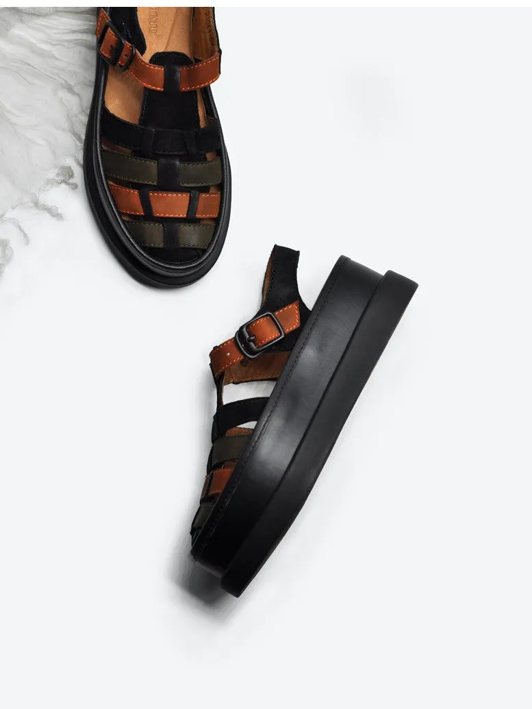 ARTMU LEATHER WOVEN SANDALS IN COLOR BLOCK