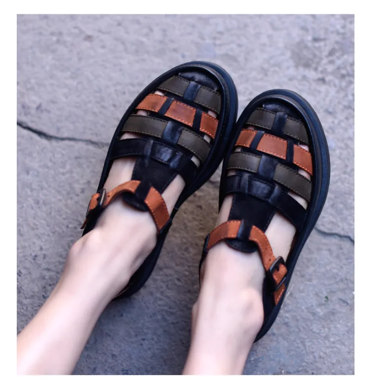 ARTMU LEATHER WOVEN SANDALS IN COLOR BLOCK