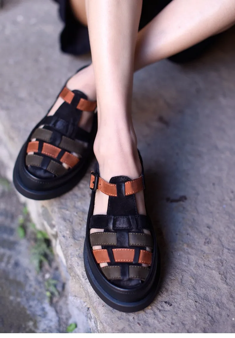 ARTMU LEATHER WOVEN SANDALS IN COLOR BLOCK