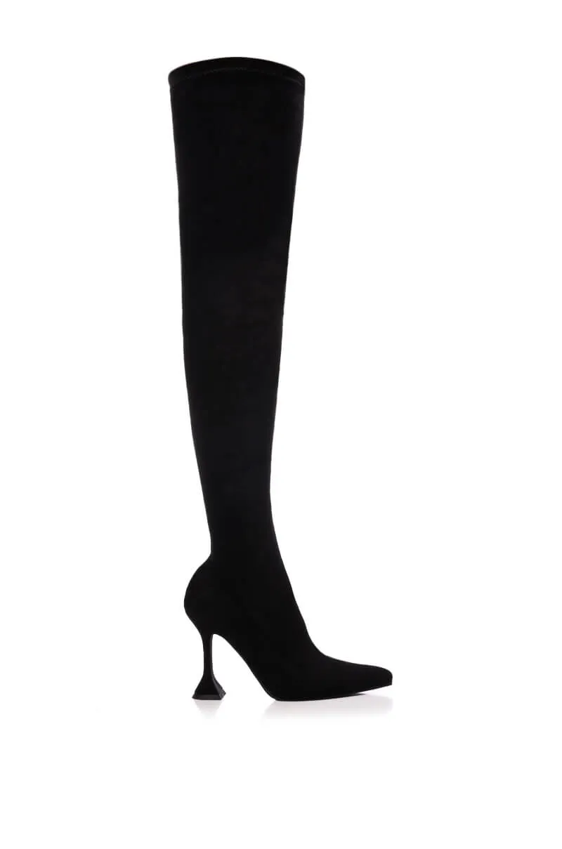 AZALEA WANG ELEVATE THIGH HIGH STRETCH SUEDE BOOT IN BLACK