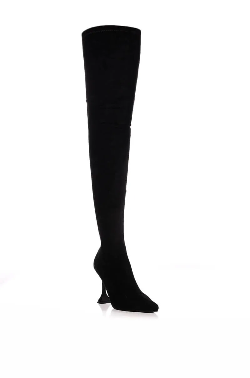 AZALEA WANG ELEVATE THIGH HIGH STRETCH SUEDE BOOT IN BLACK