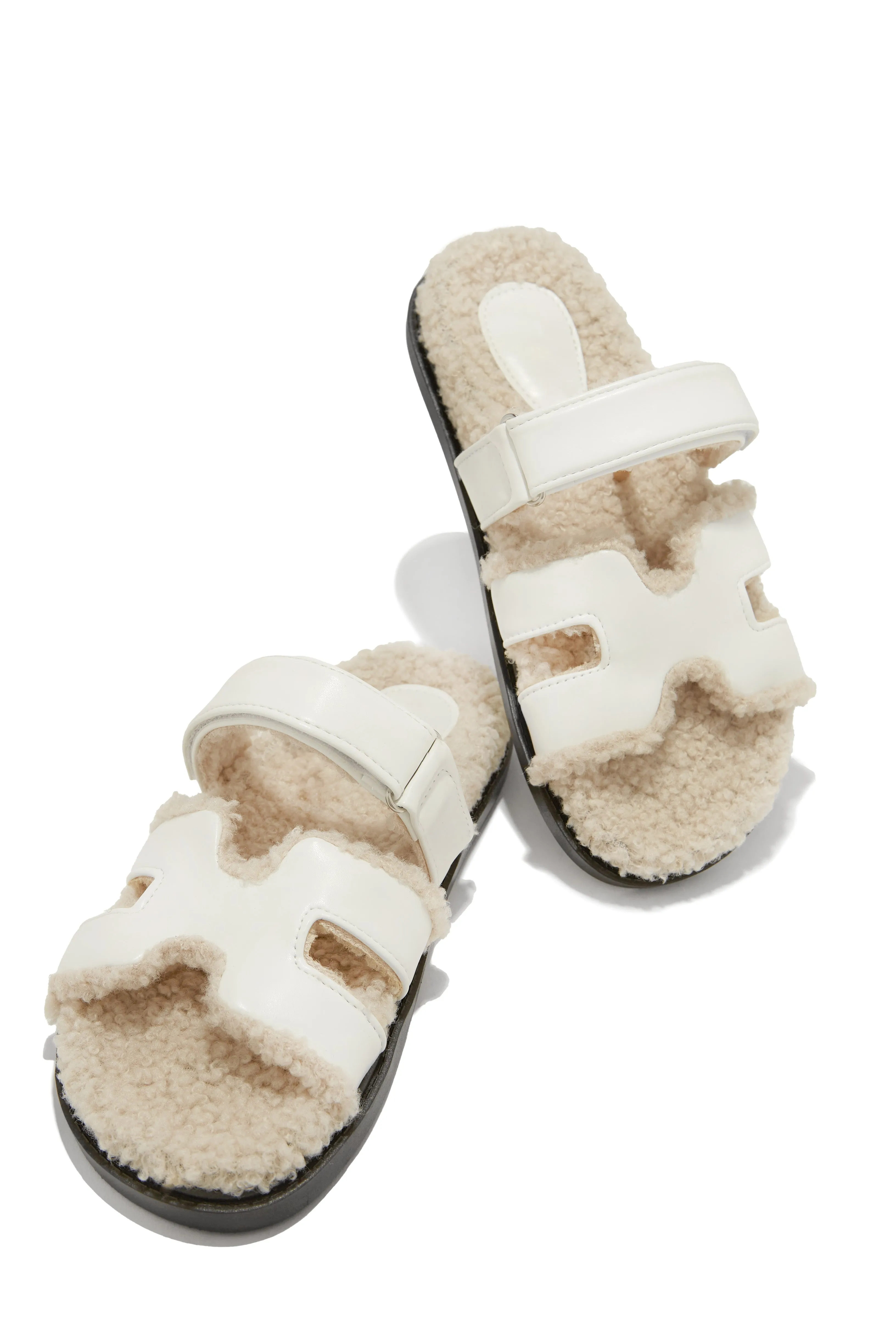 Bailey Faux Sherpa Slip On Sandals - Black