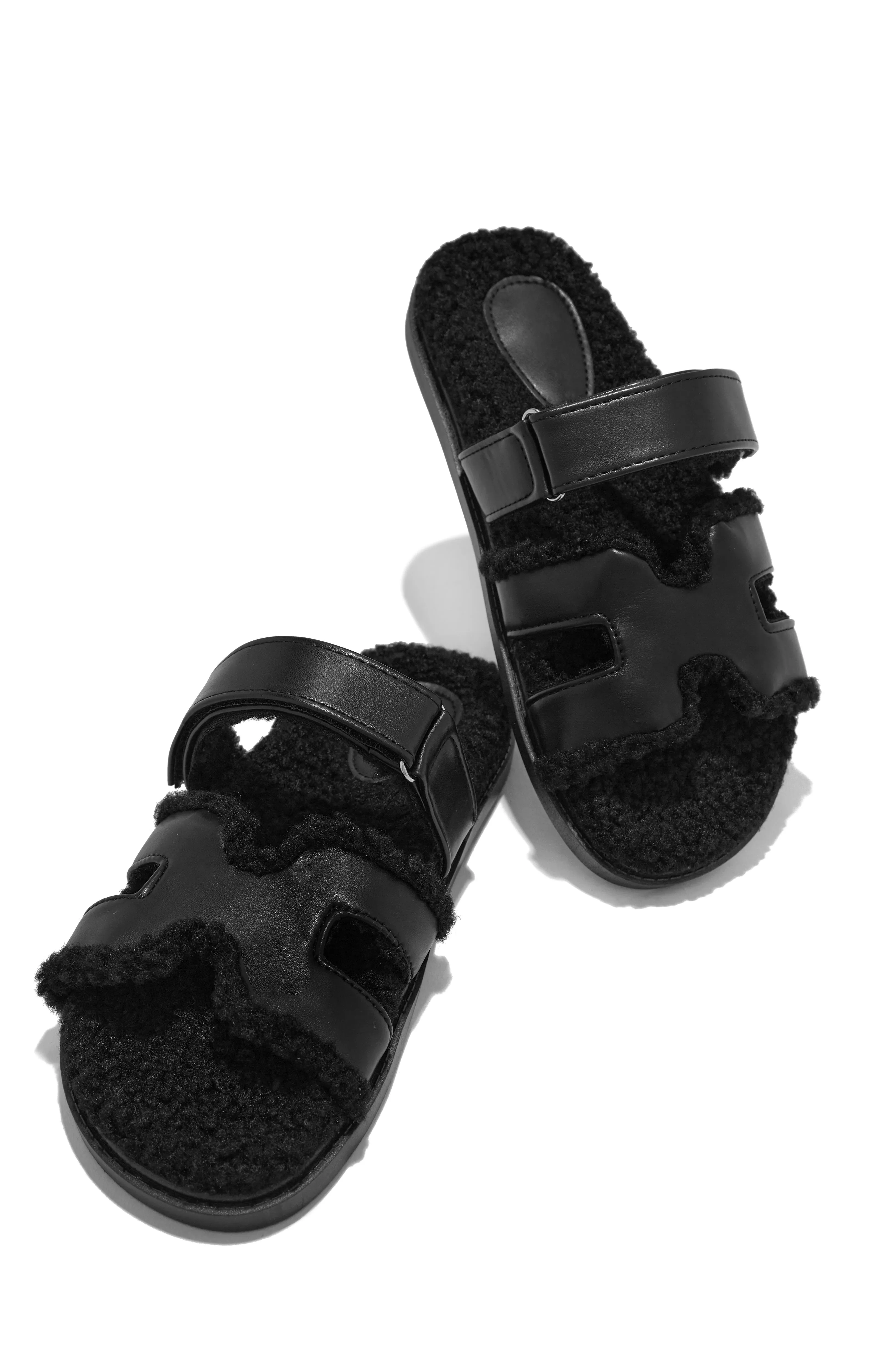 Bailey Faux Sherpa Slip On Sandals - Black