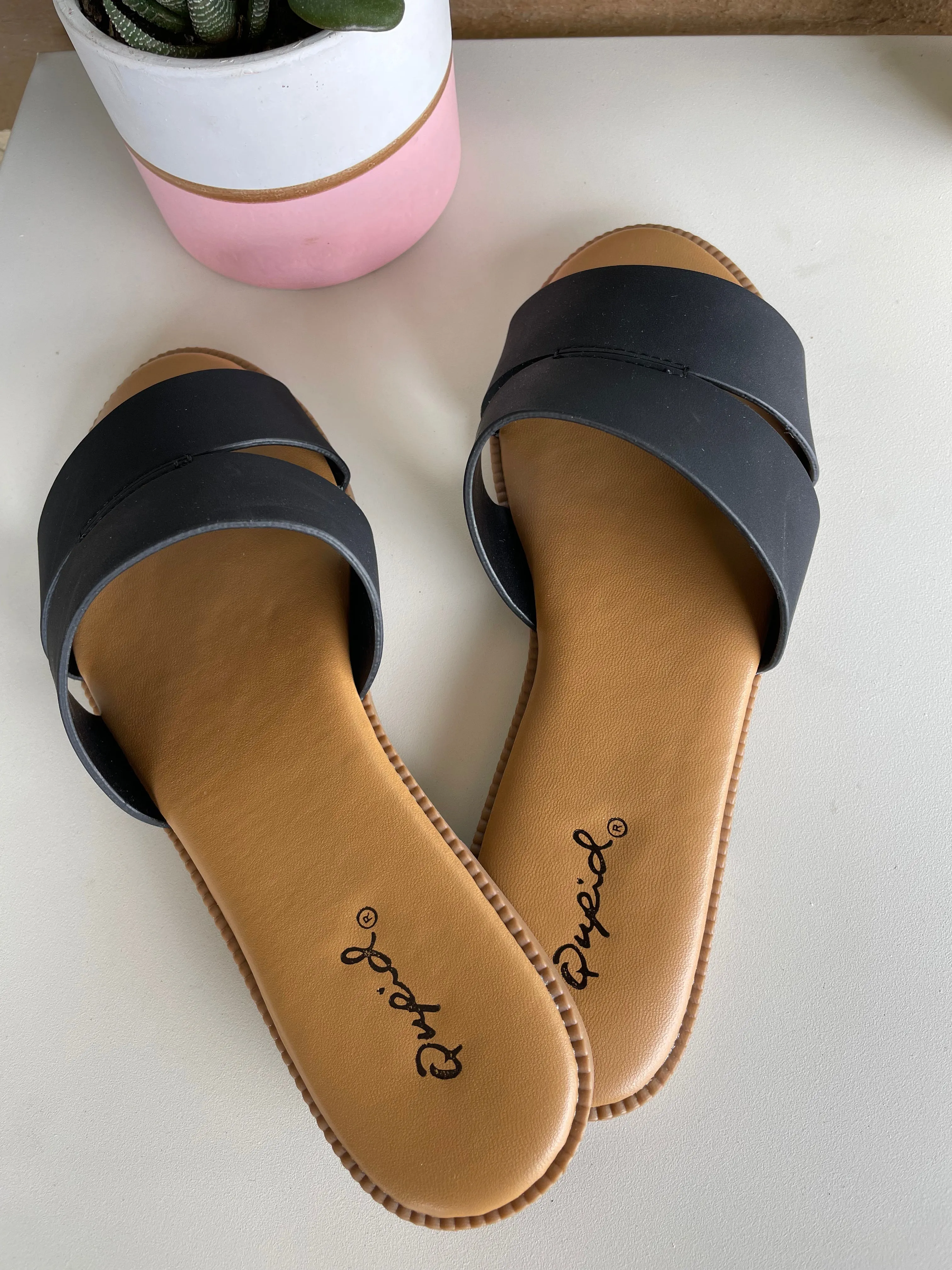 Black Slip On Sandals by Qupid