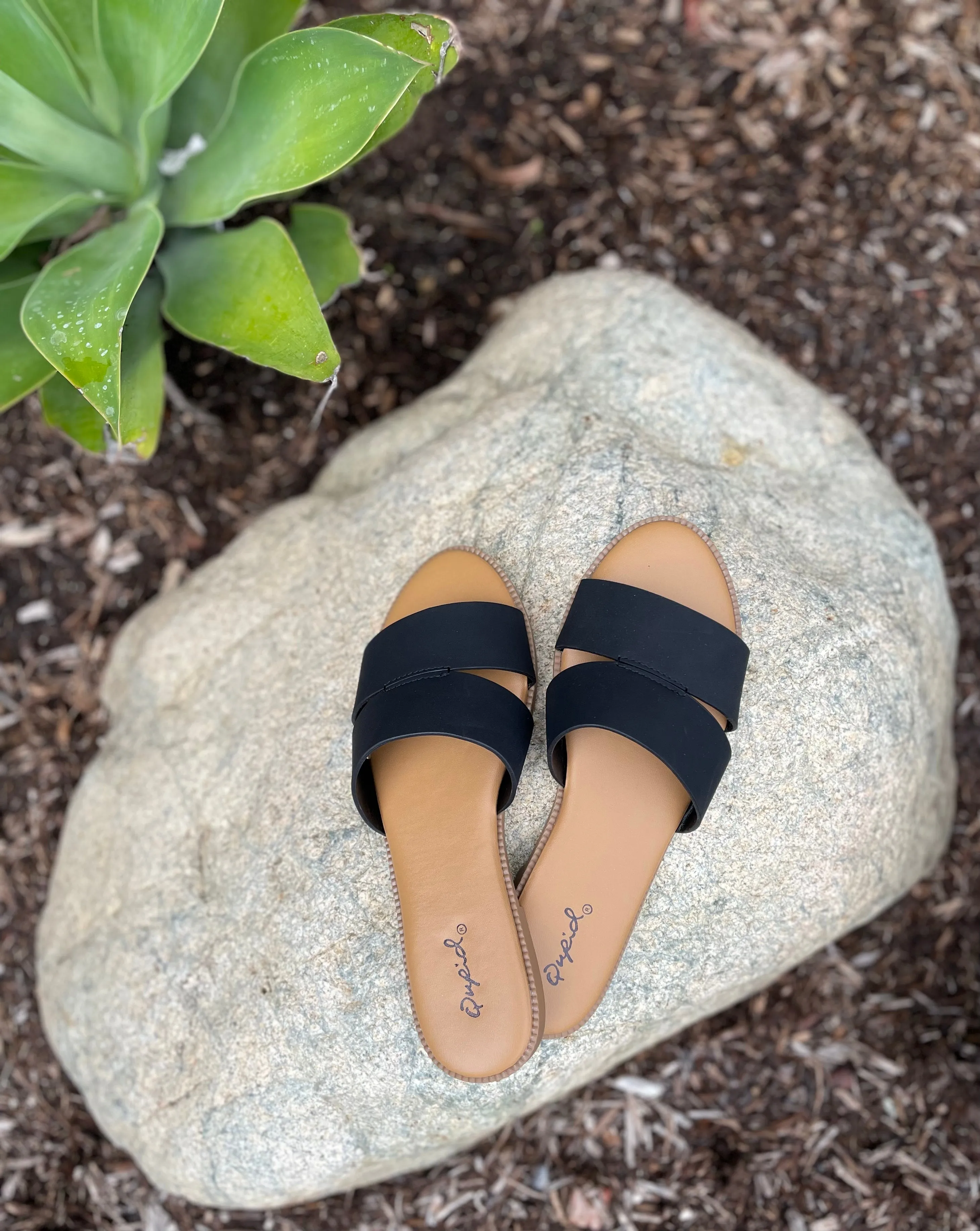 Black Slip On Sandals by Qupid