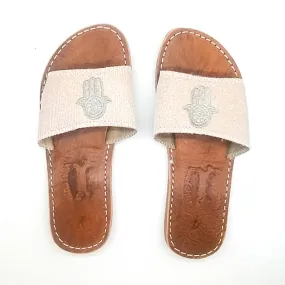 Blush Pink Real Leather Sandals with Hamsa