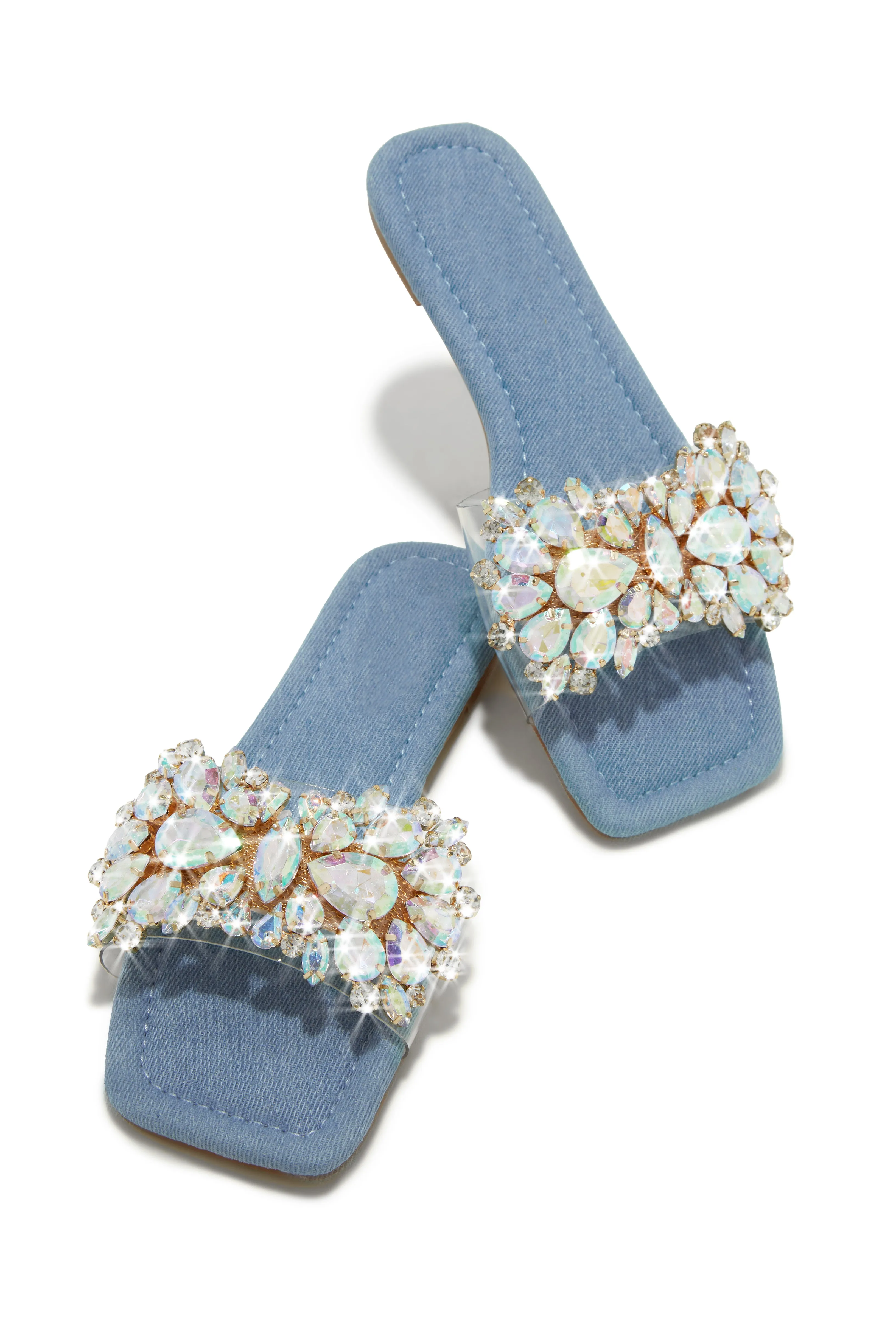 Caribbean Island Embellished Slip On Sandals - Denim