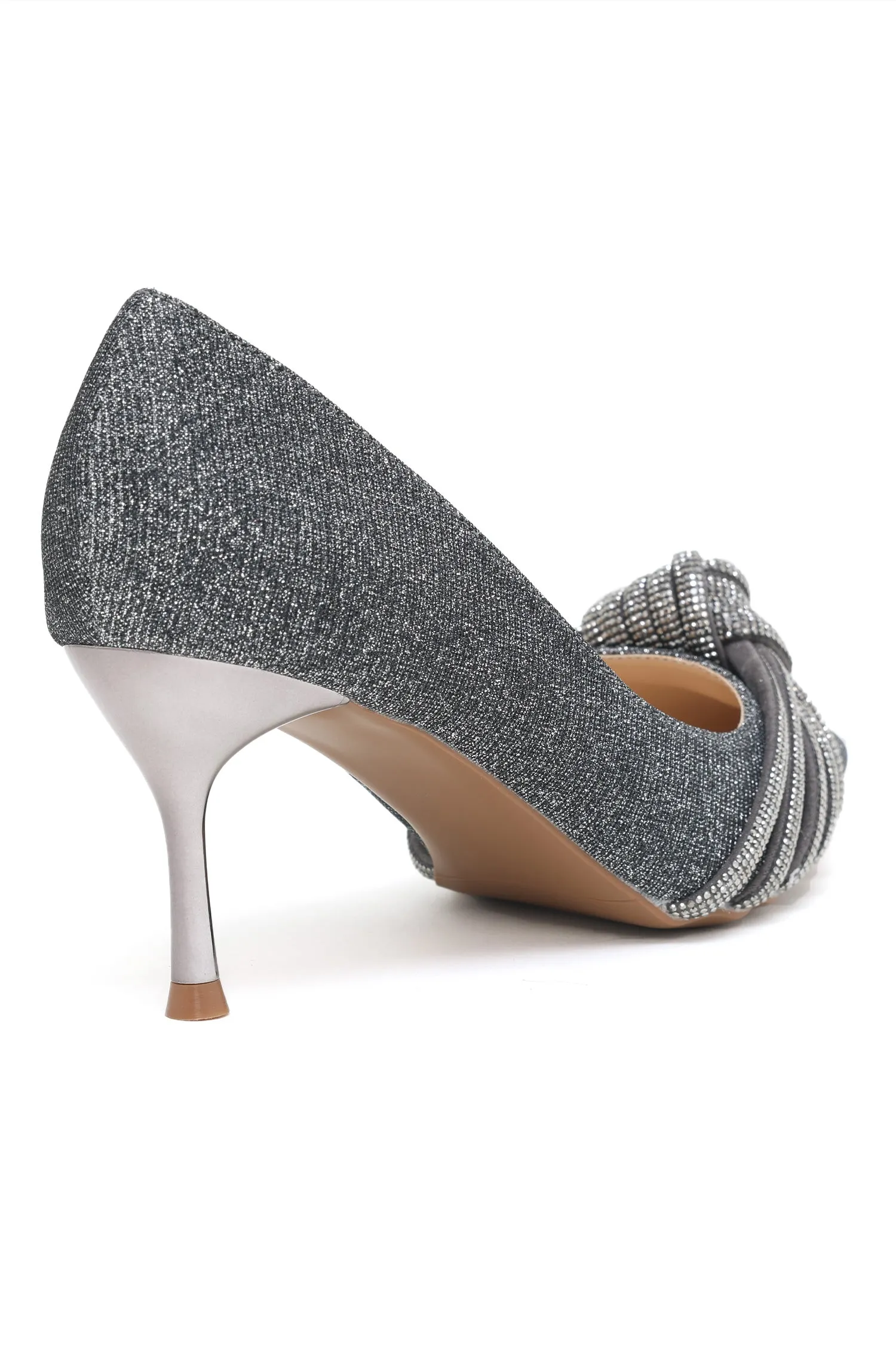 CRYSTAL KNOT HEELS-PEWTER