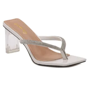 Crystal Lined Thong Block Heeled Sandal in White