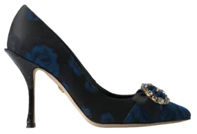 Dolce & Gabbana Blue Floral Ayers Crystal Pumps Shoes