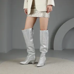 EM Luxury Bling  Crystal Knee High Chunky Boots