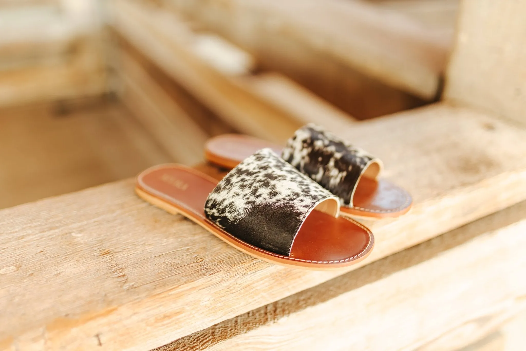 Genuine Cowhide Sandals - Black