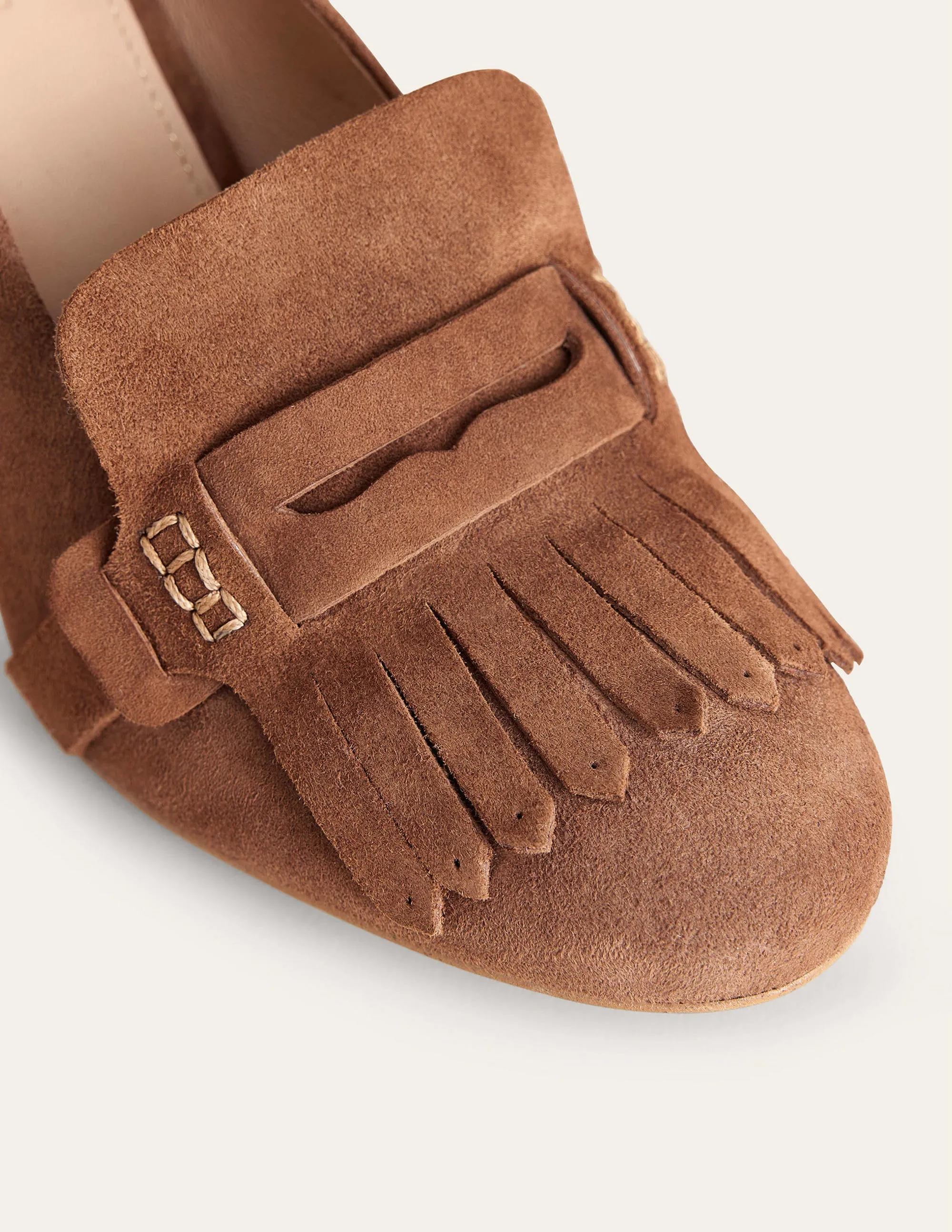 Ghillie Detail Heeled Loafers-Golden Brown Suede