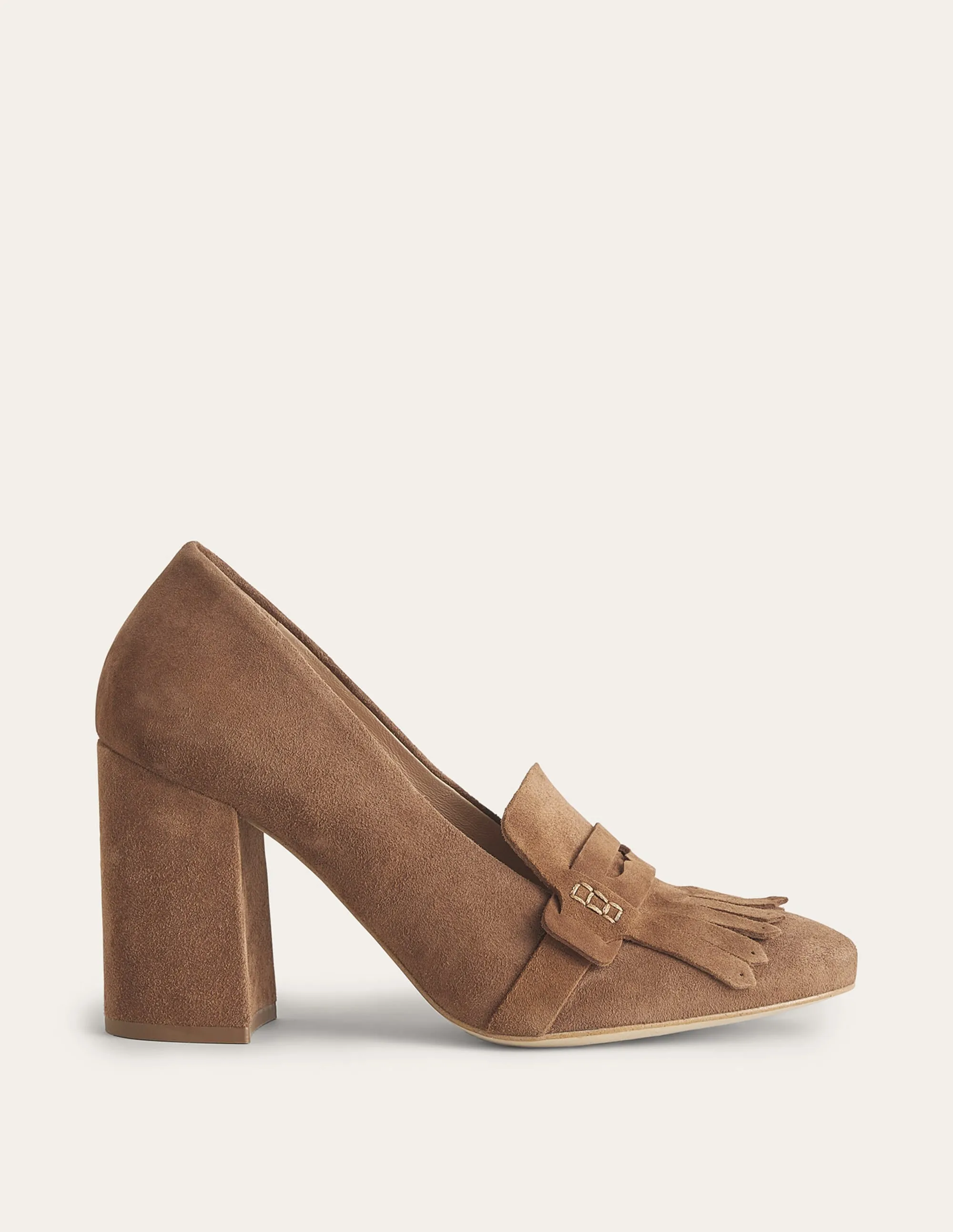 Ghillie Detail Heeled Loafers-Golden Brown Suede