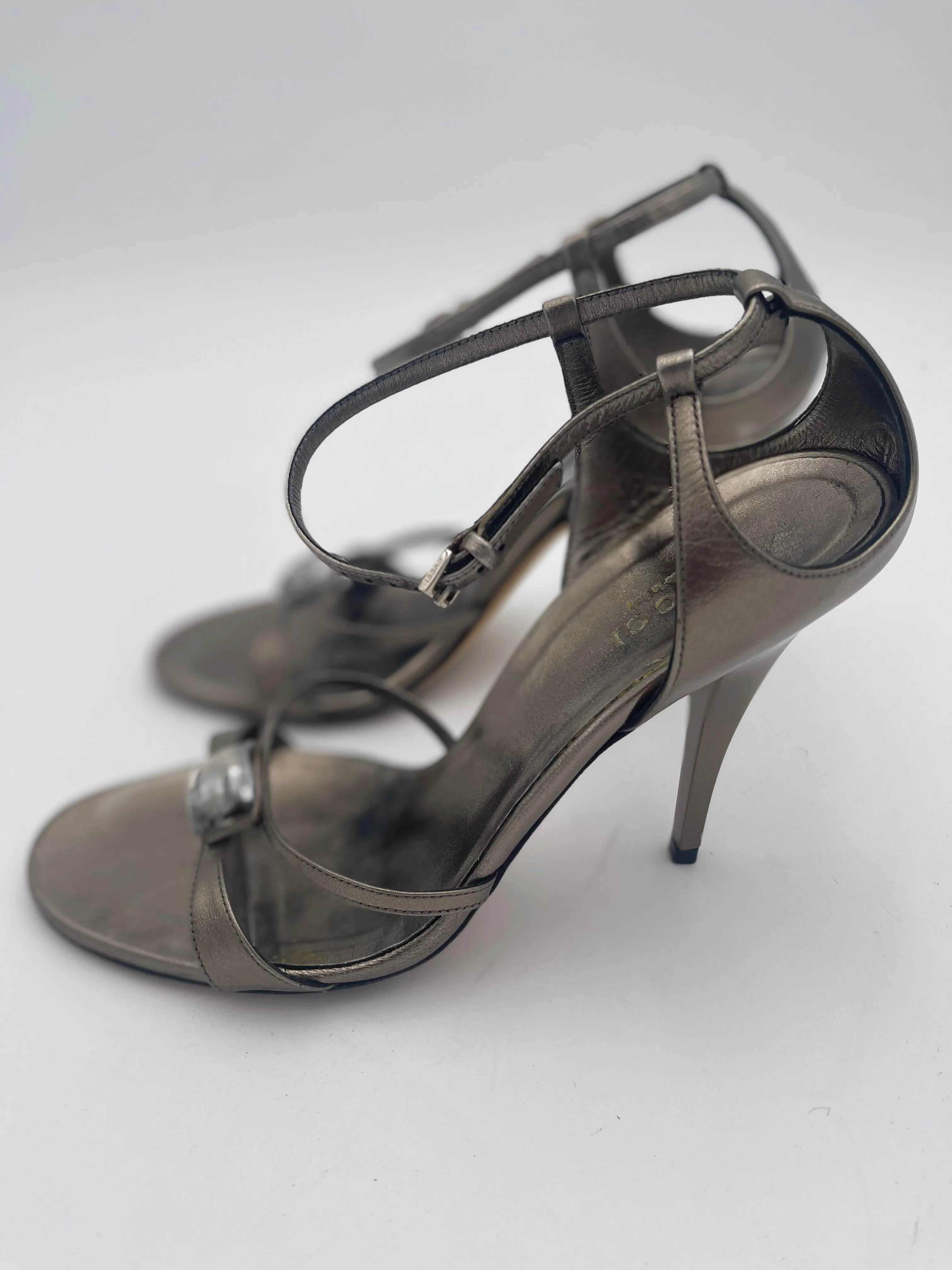 GUCCI Sand Pelle Cuoio Sasso Nappa Silk Heels Size 6.5