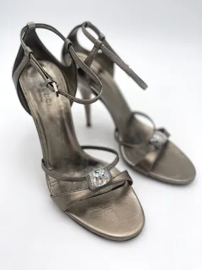 GUCCI Sand Pelle Cuoio Sasso Nappa Silk Heels Size 6.5