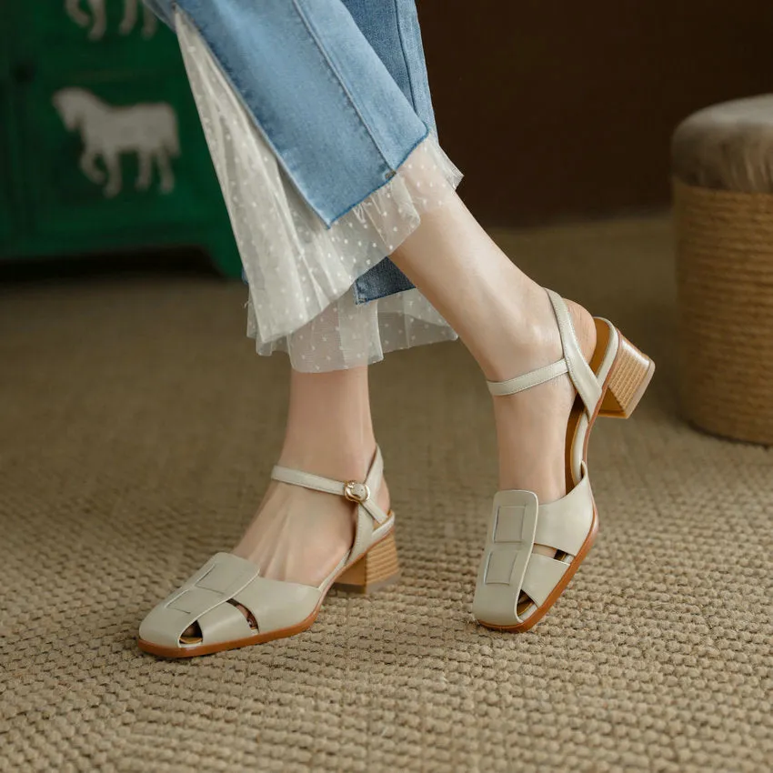 High Heel Genuine Leather Ankle Strap Platform Sandals