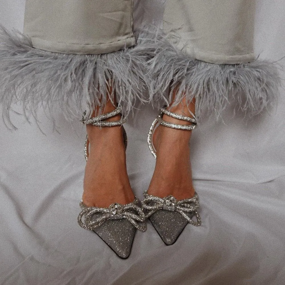 Ivyshape | Bow Wrap-Around Crystal Heels