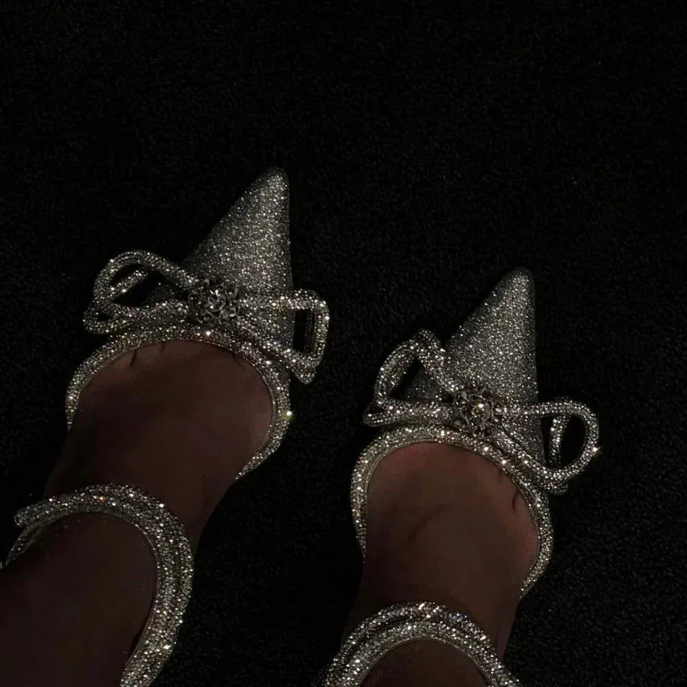 Ivyshape | Bow Wrap-Around Crystal Heels