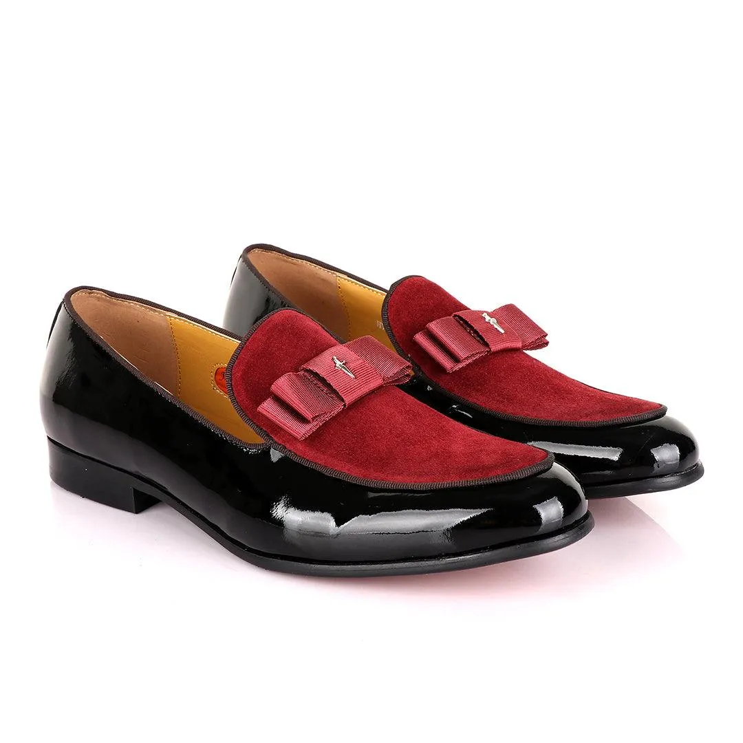 John Mendson Black Patent Bow With Wine Suede Loafers