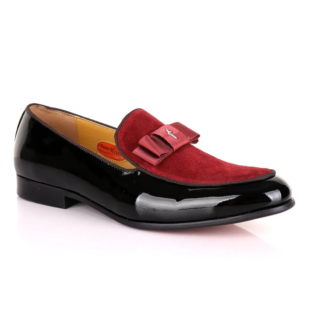 John Mendson Black Patent Bow With Wine Suede Loafers