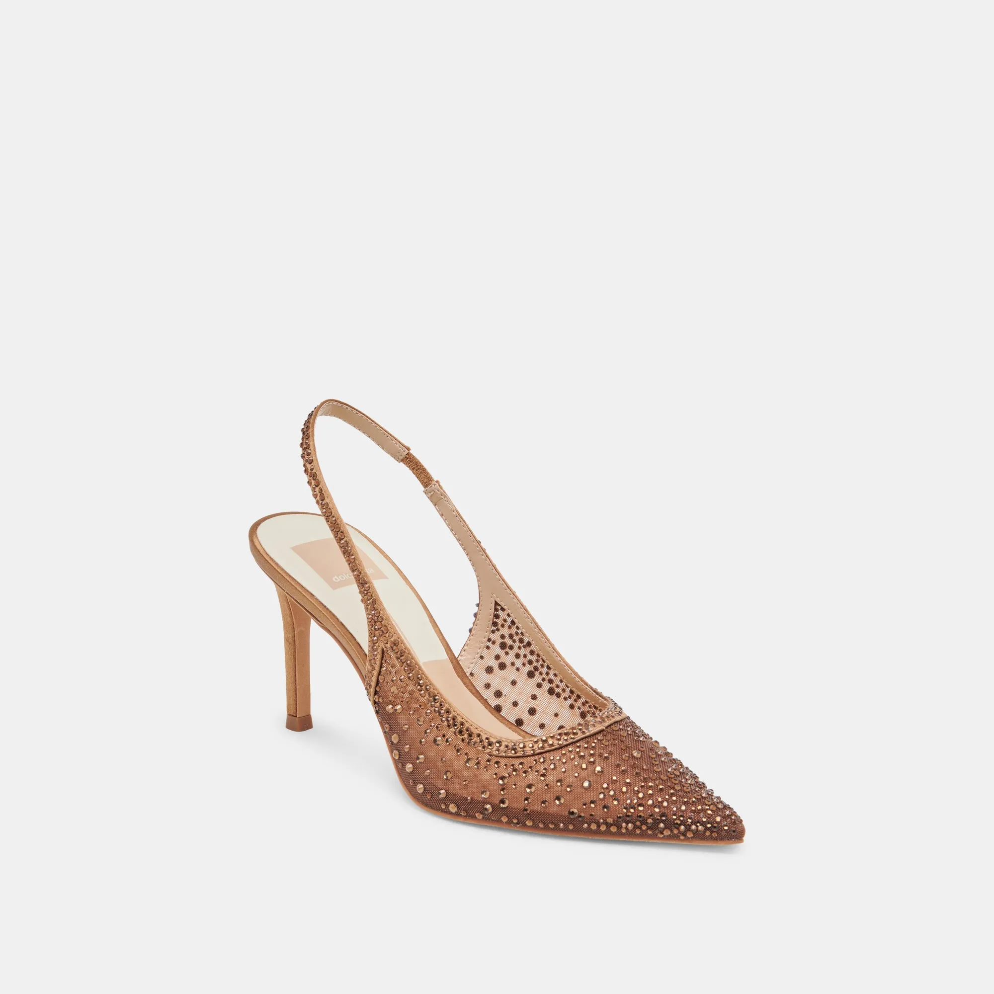 KAYE CRYSTAL HEELS MID BROWN MESH