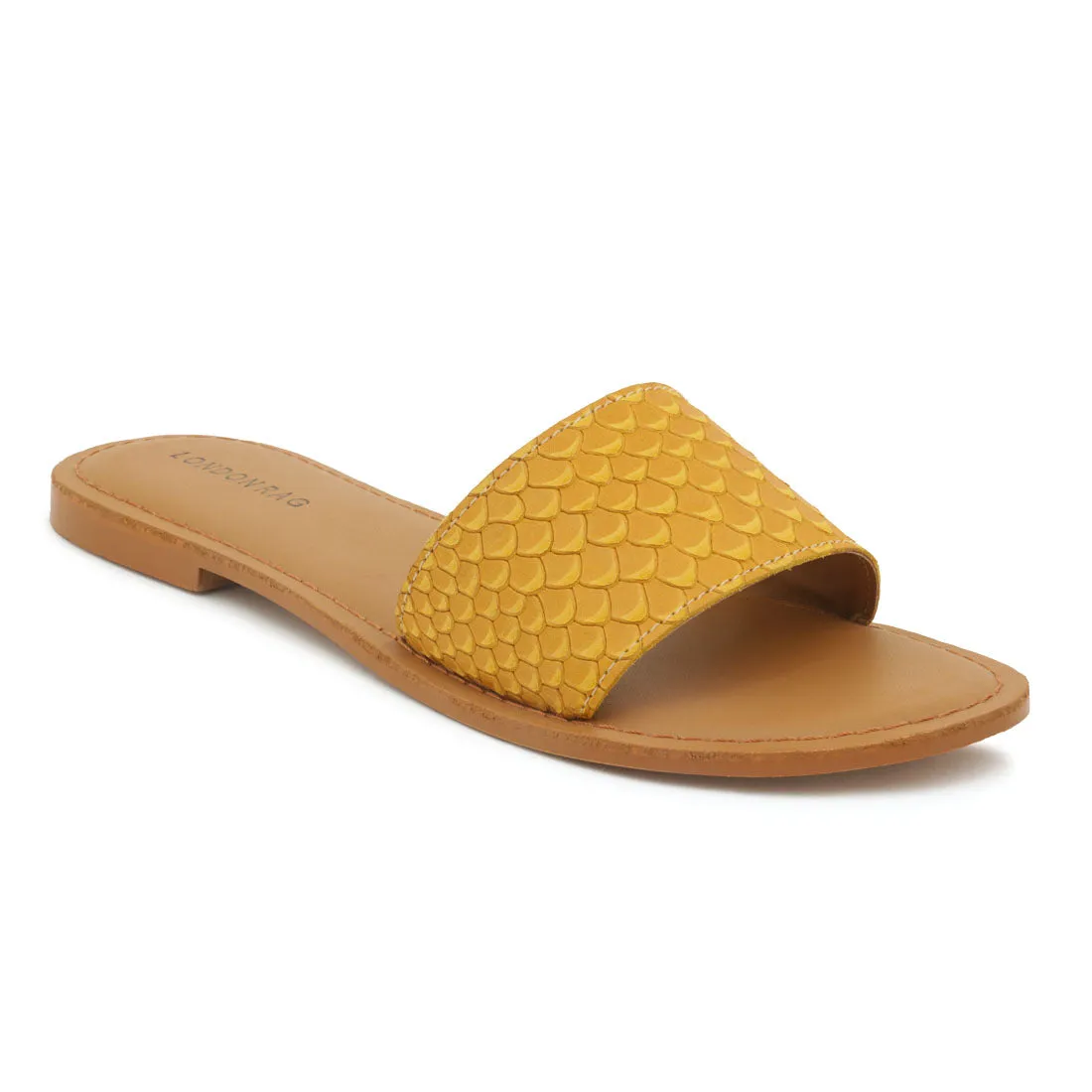 Mustard Croc Textured Slip-On Sandal