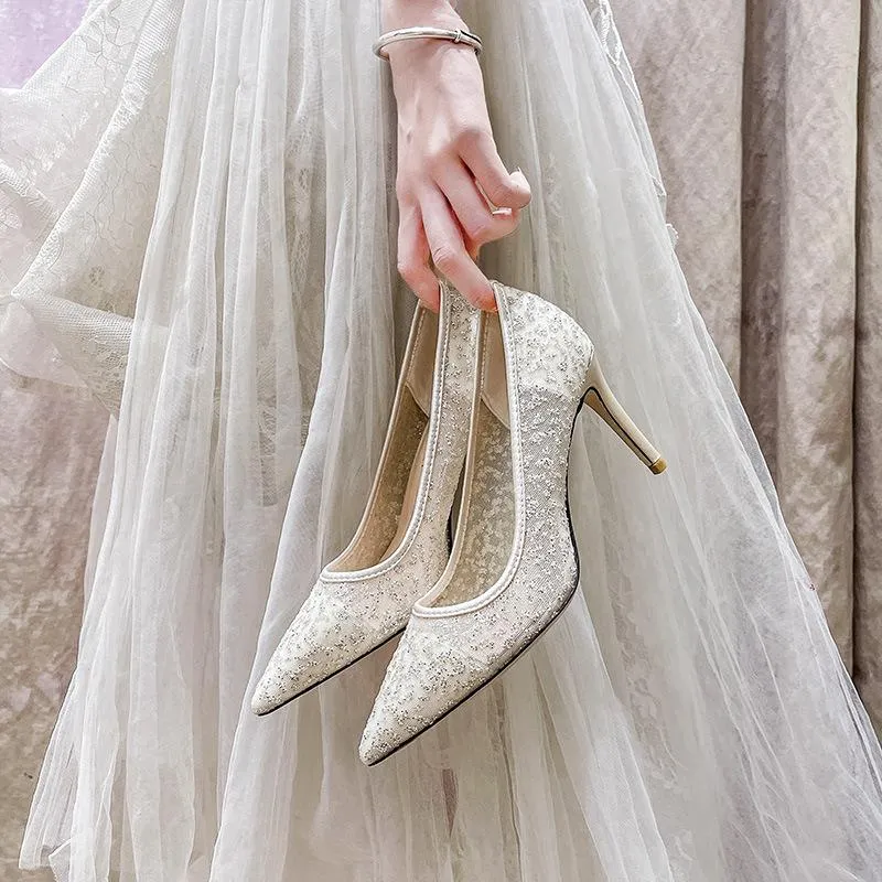 Nude Heels for Wedding Crystal High Heels