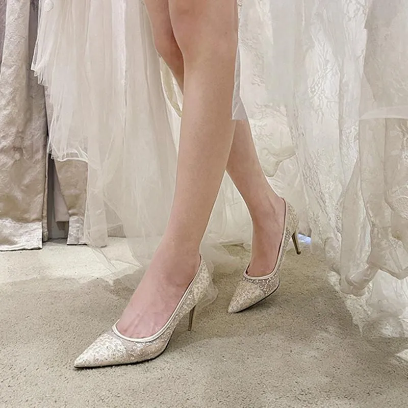 Nude Heels for Wedding Crystal High Heels