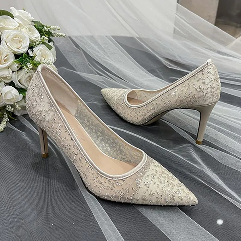 Nude Heels for Wedding Crystal High Heels