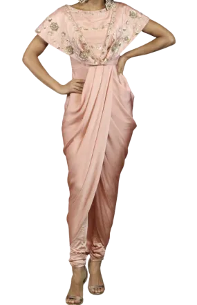 Pink Beaded Drape Gown Pant Set