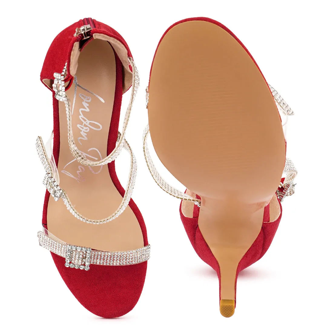 Red Ines Bling Strap High Heel Sandals