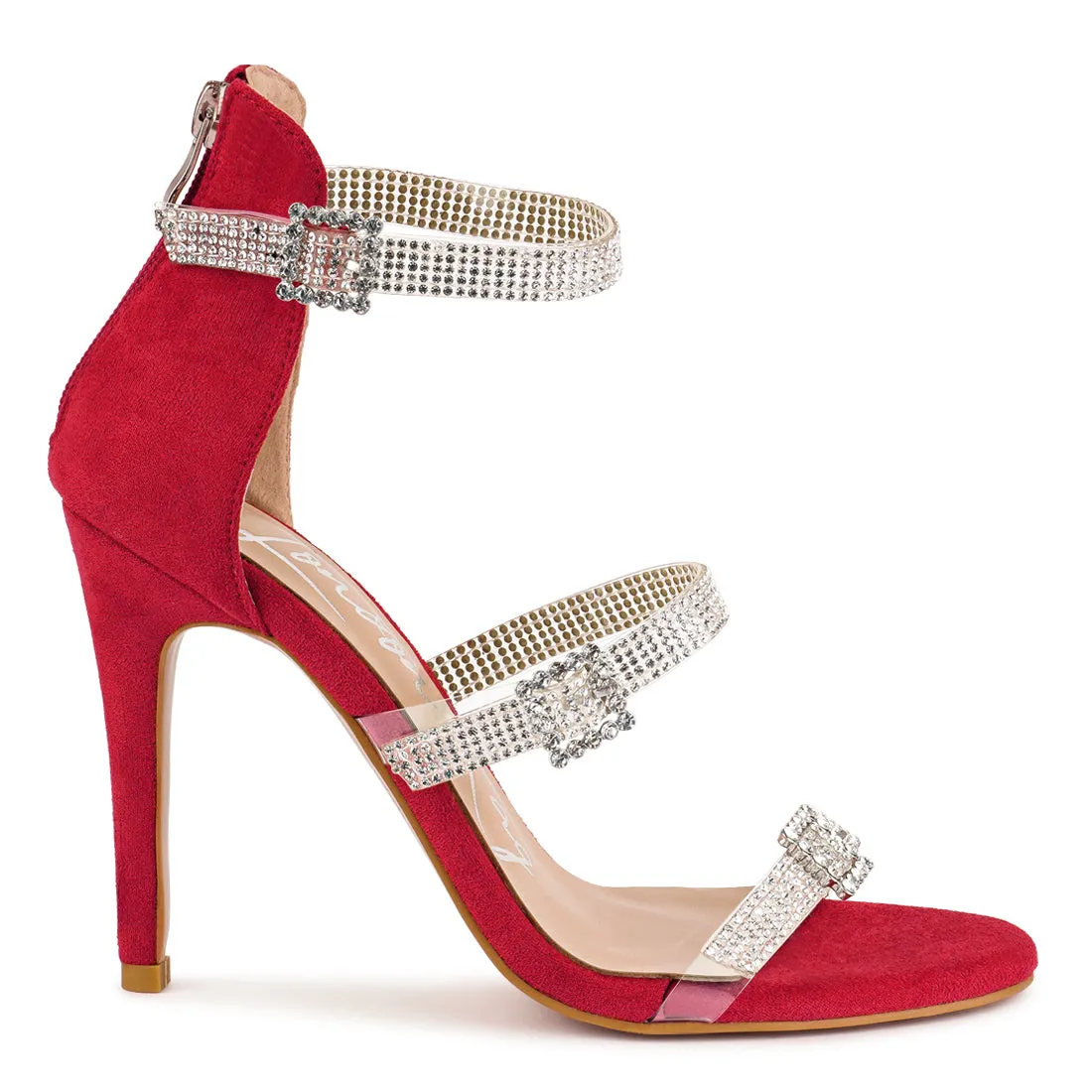 Red Ines Bling Strap High Heel Sandals