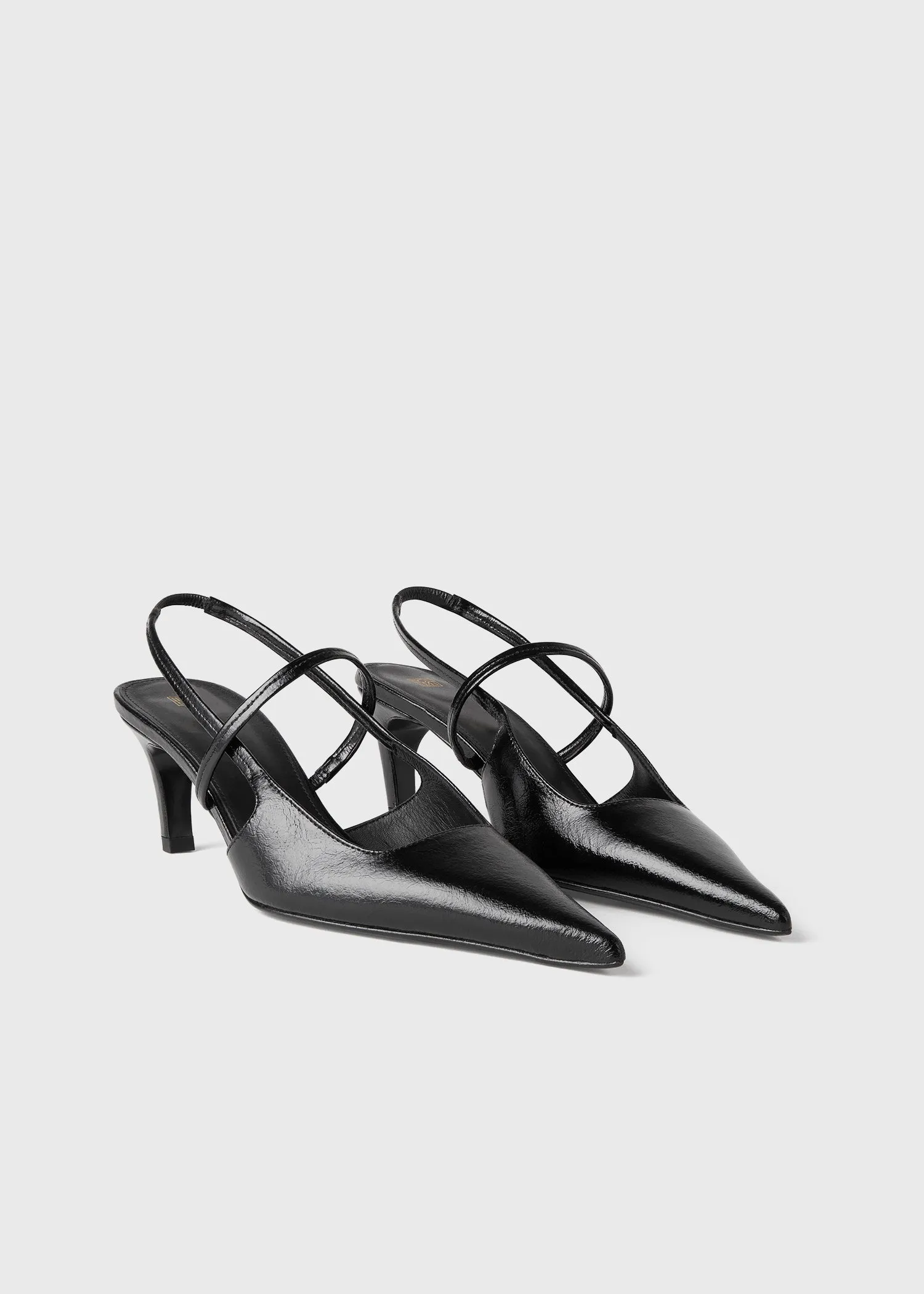 Sharp patent slingbacks black