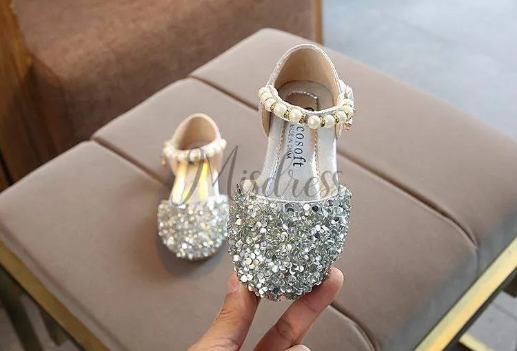 Silver/Gold/Pink Beaded Flower Girl Shoes Baby Dancing Kids Sandals Wedding Shoes