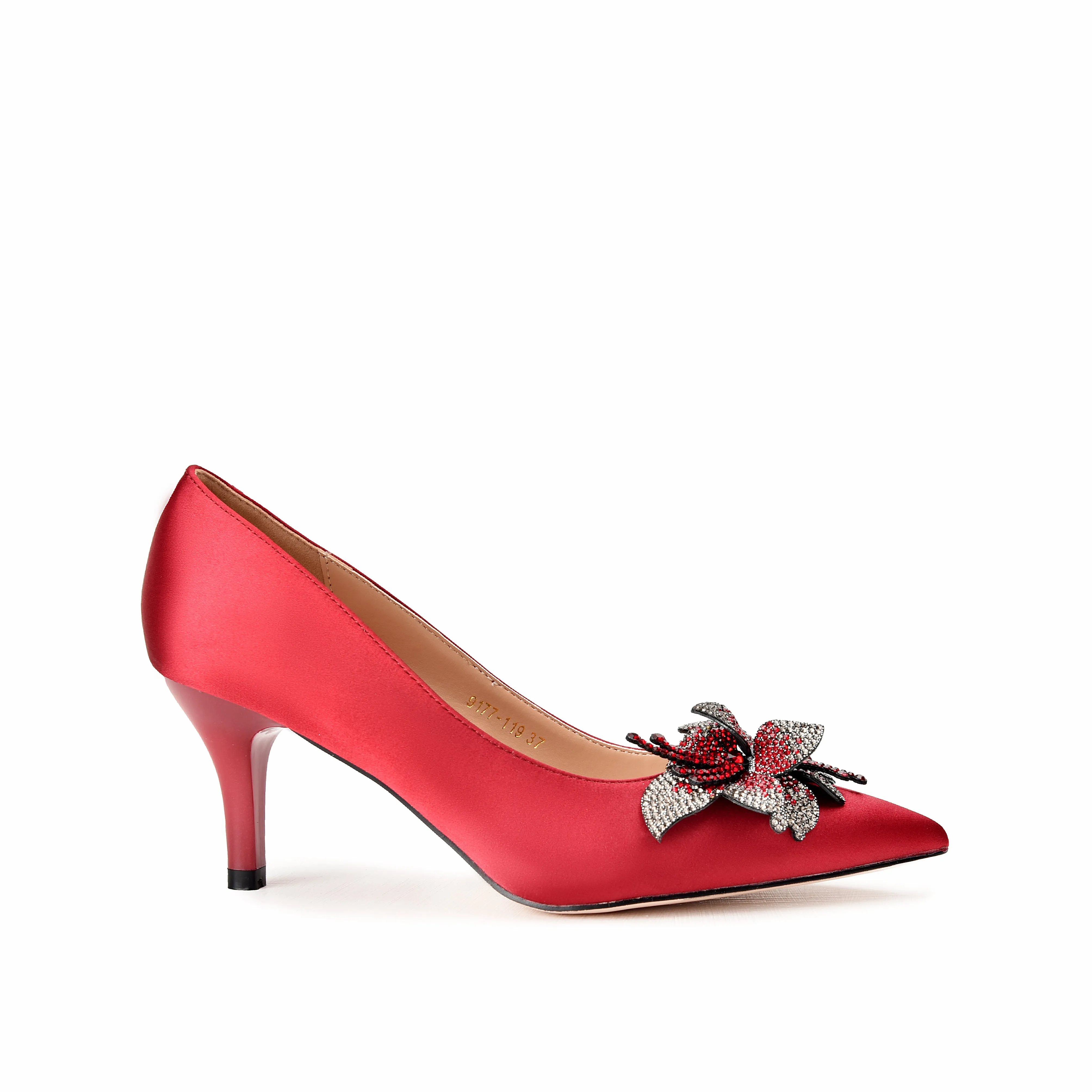 Stunning Red Kitten Heels with Crystal Bow | 476L-M