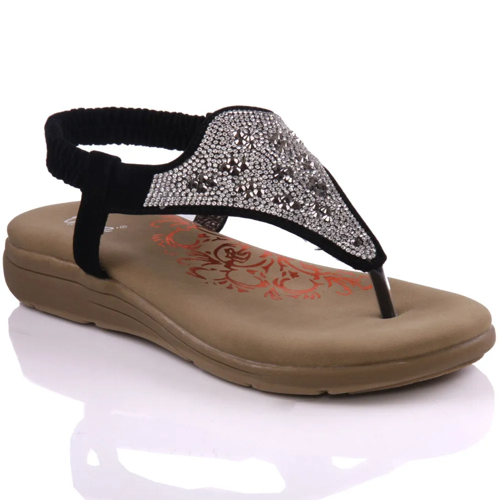 Womens ‘Marlin’ Beaded Wedge Thong Sandals